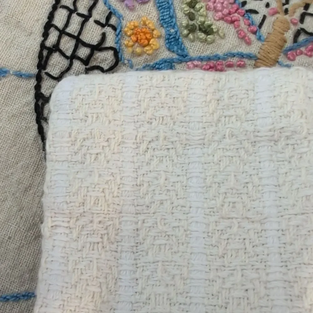 Vintage linen butterfly floral embroidered square‎ pillow cover